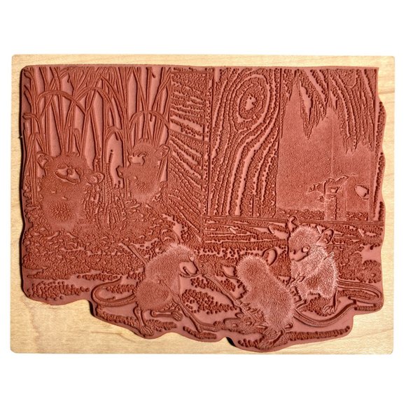 House Mouse Mice On Ice Stampa Rosa 1998 Wood Rubber Stamp #268 Never Used - Picture 2 of 10